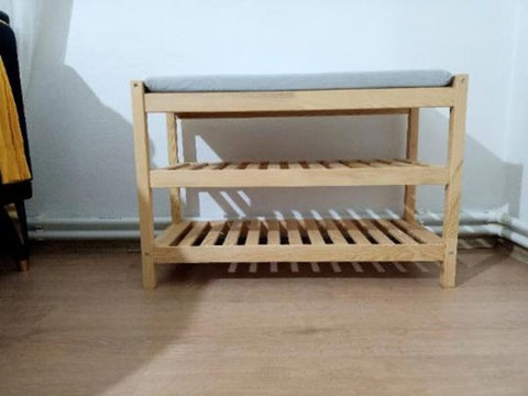 Cushioned Wooden Shoe Rack – Entryway Elegance