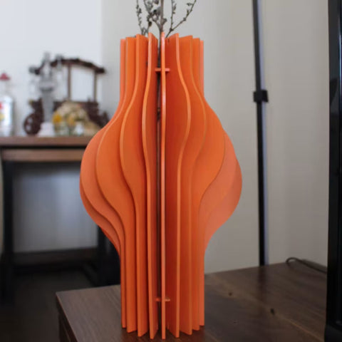 Handcrafted Orange Wave Wooden Vase – Stylish Decor