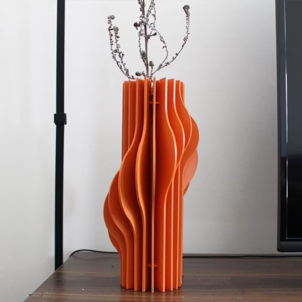 Handcrafted Orange Wave Wooden Vase – Stylish Decor