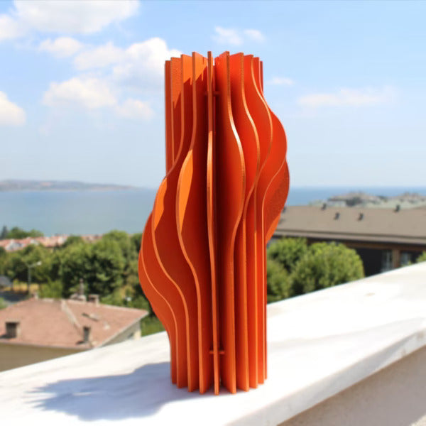 Handcrafted Orange Wave Wooden Vase – Stylish Decor