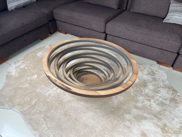 Oval Wood Coffee Table for Living Room, Large Ellipse Walnut Coffee Table, Modern Decorative Custom Table with Glass Top