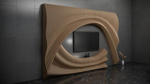 Parametric Art Wavy Wooden Panel and Modern TV Unit Design