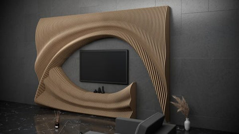 Parametric Art Wavy Wooden Panel and Modern TV Unit Design