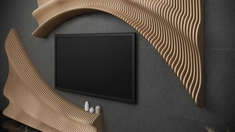 Parametric Wavy Wooden Tv Unit Shelf Tv Panel Design