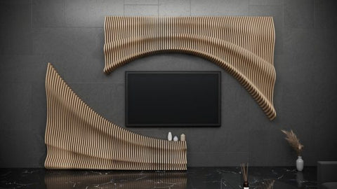 Parametric Wavy Wooden Tv Unit Shelf Tv Panel Design