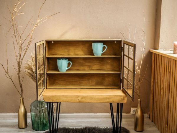 Rustic Wood Display Shelf for Cups and Collectibles