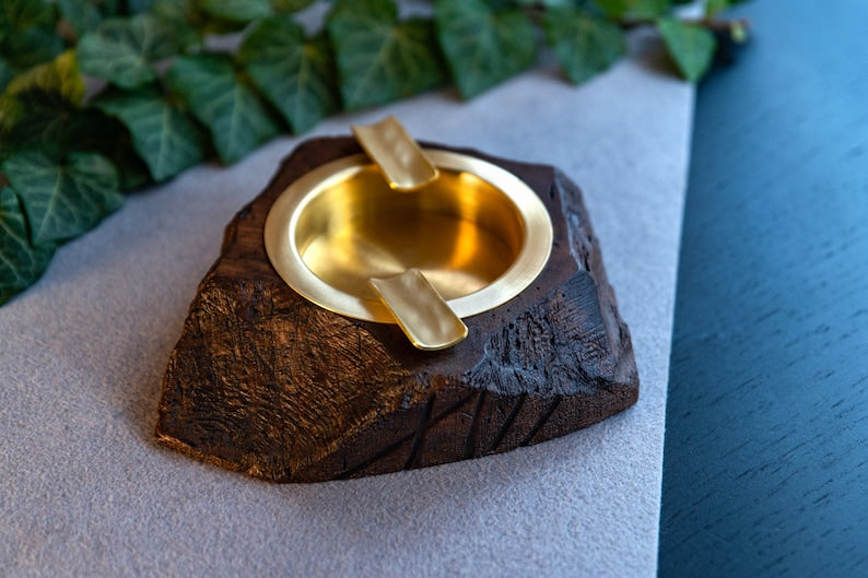 Wooden and Metal Cigars Ashtray