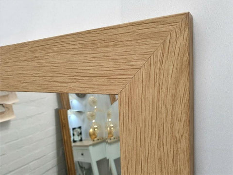 Natural Oak Finish Wood Frame Wall Mirror Rectangular Bevelled