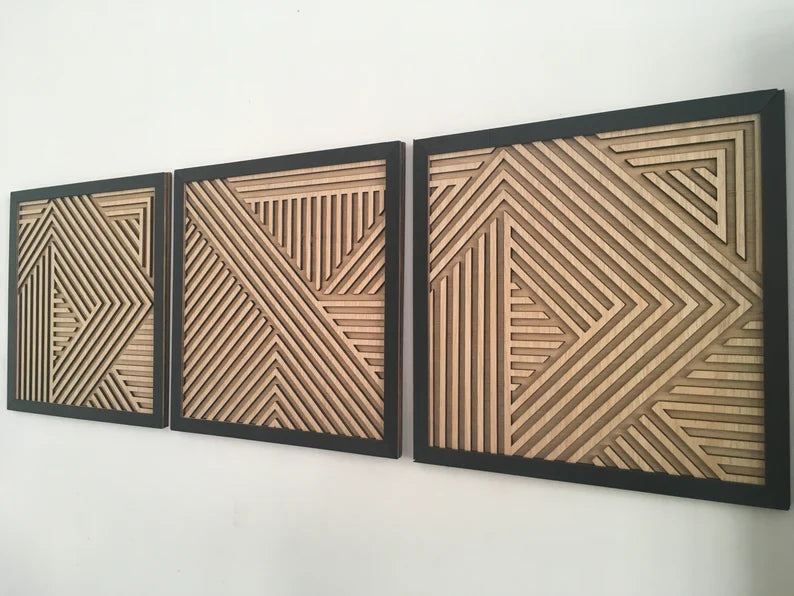 Geometric Wood Wall Art (Set of 3) – Modern Wood Art