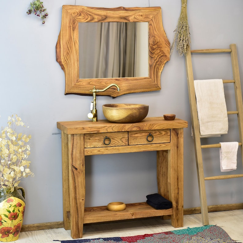 Rustic chestnut wood mirror,natural wood