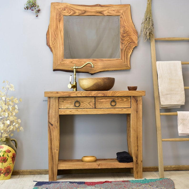 Rustic chestnut wood mirror,natural wood