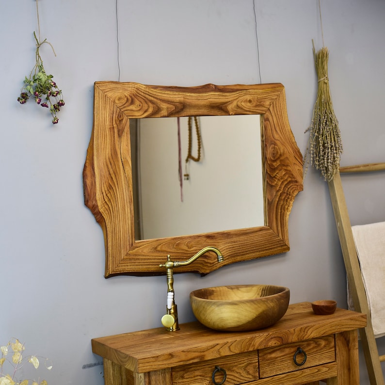 Rustic chestnut wood mirror,natural wood