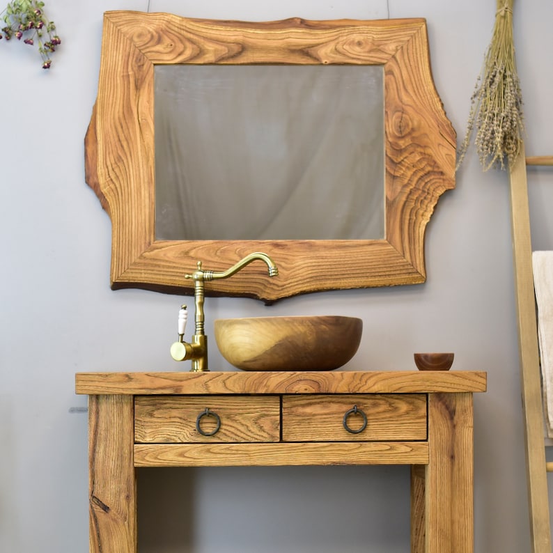 Rustic chestnut wood mirror,natural wood