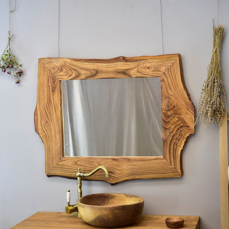 Rustic chestnut wood mirror,natural wood