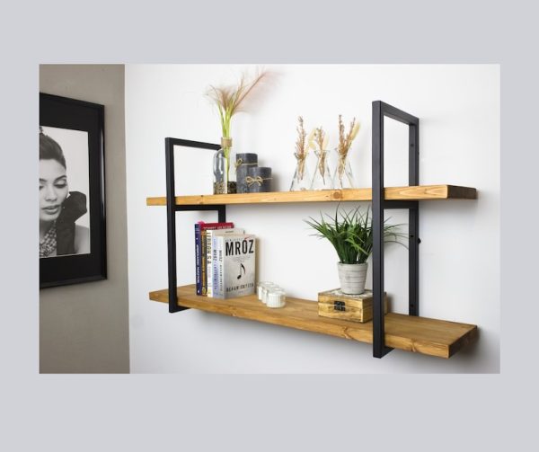 Loft-Style Double Shelf in Pine – Wall Mounted