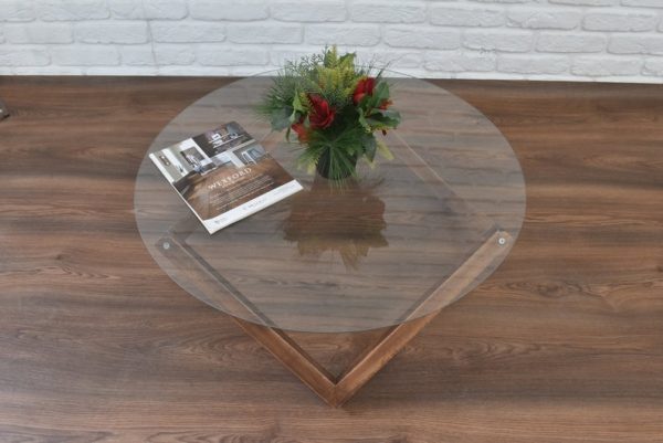 Low Round Coffee Table Solid Wood Walnut with Glass Table Top – Modern, Handmade Table