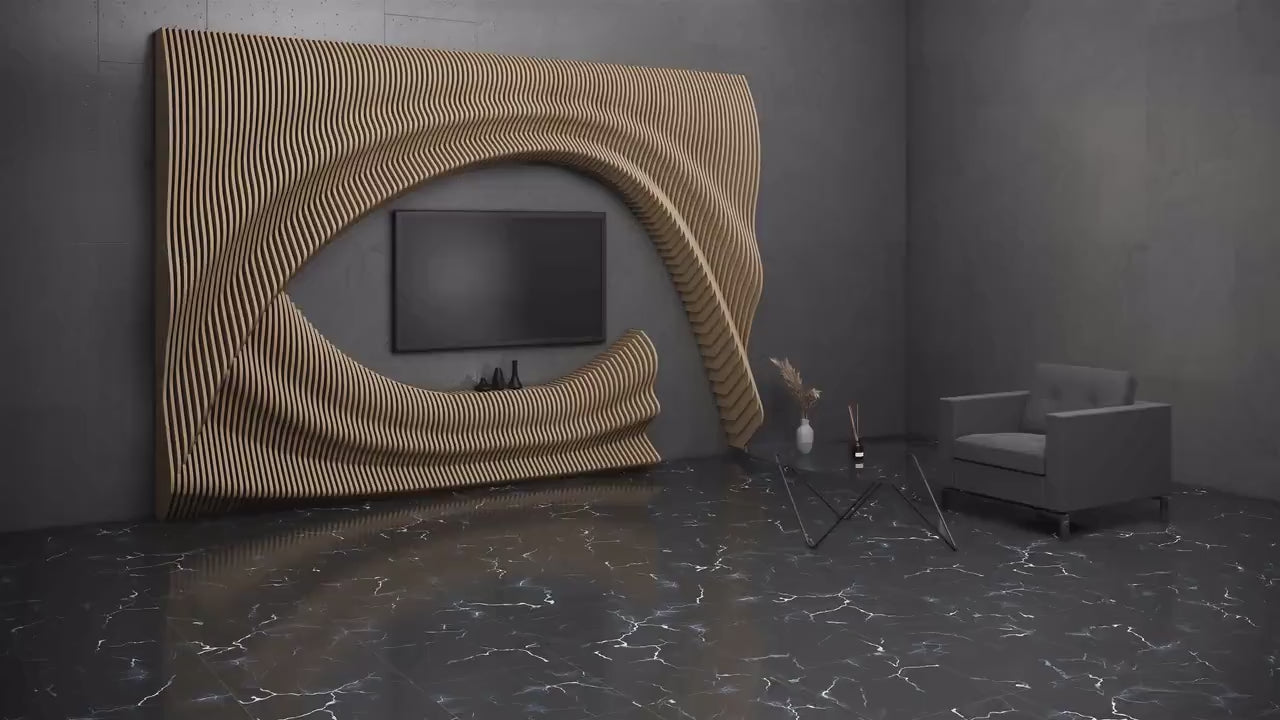 Parametric Art Wavy Wooden Panel and Modern TV Unit Design